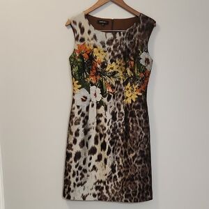 Lafayette 148 New York Leopard & Floral Mixed Print Dress Size 4 Quiet Luxury